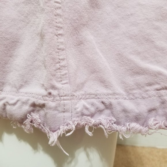 Free Heart top Large sleeveless shredded fringe raw hem keyhole tank twill boho - Picture 5 of 13